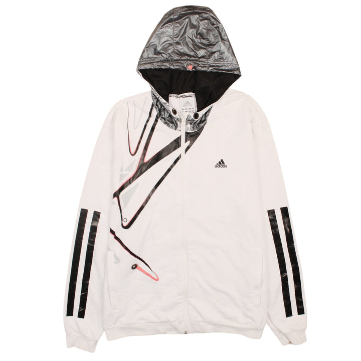 adidas Men's White Full Zip Graphic Hoodie Size L Sports Style