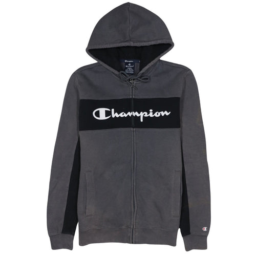 Champion Men's Grey Full Zip Logo Hoodie Sweatshirt Size S