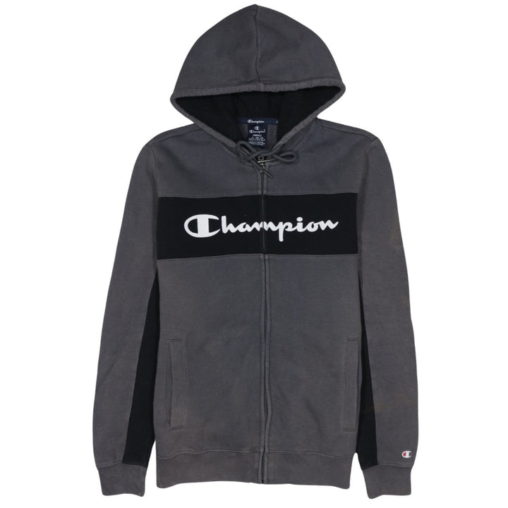 Champion Men's Grey Full Zip Logo Hoodie Sweatshirt Size S