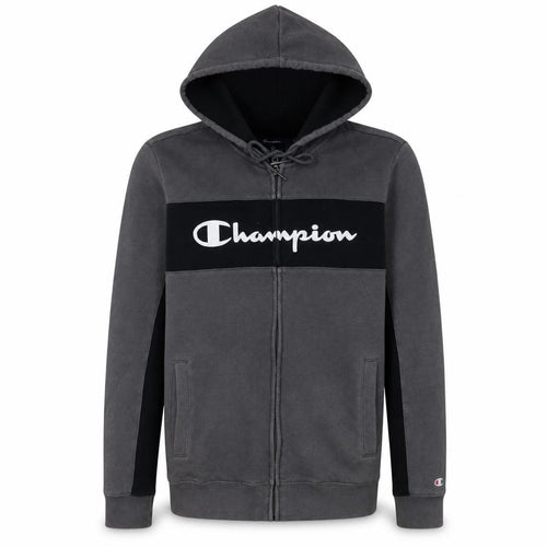 Champion Men's Grey Full Zip Logo Hoodie Sweatshirt Size S