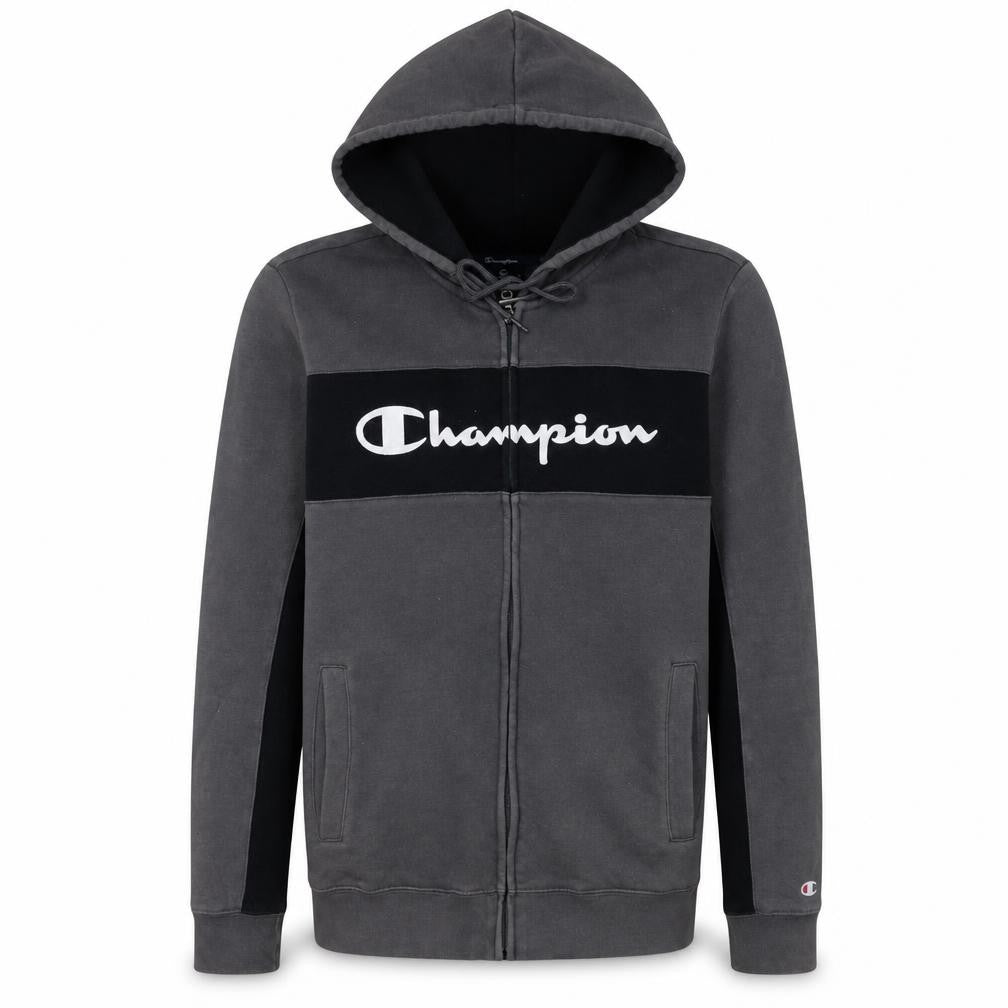 Champion Men's Grey Full Zip Logo Hoodie Sweatshirt Size S