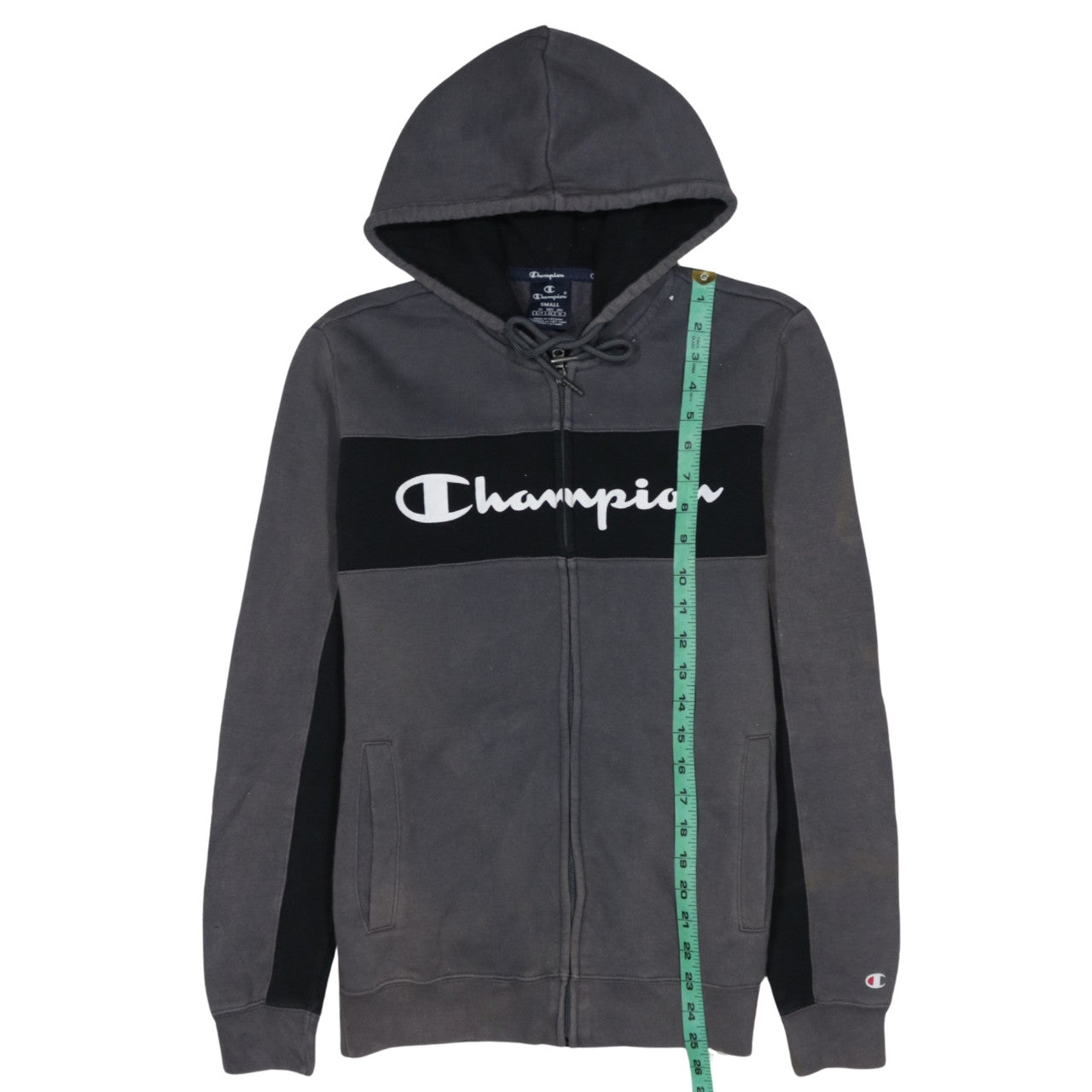 Champion Men's Grey Full Zip Logo Hoodie Sweatshirt Size S