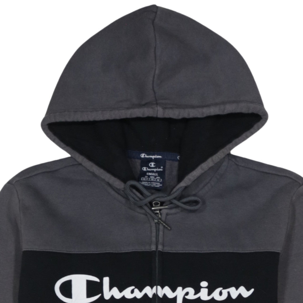 Champion Men's Grey Full Zip Logo Hoodie Sweatshirt Size S