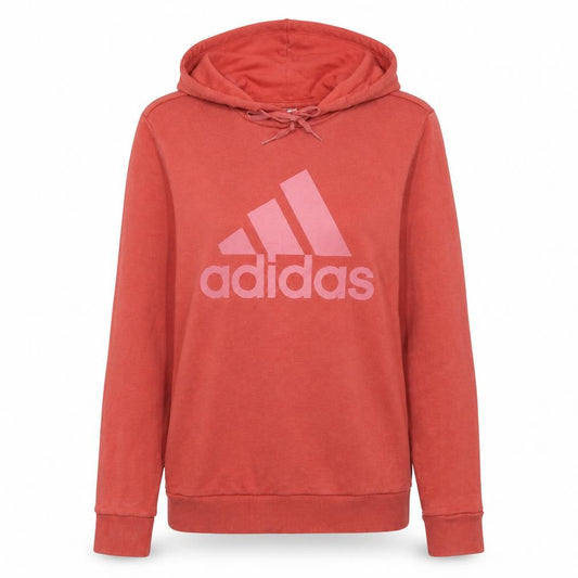 Front view of Adidas women’s coral pink hoodie, size UK 12-14, medium pullover hooded sweatshirt