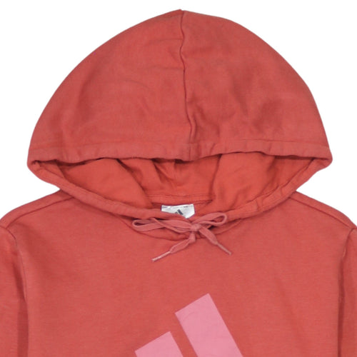 Adidas Womens Coral Pink Hoodie Size 12-14 Medium Pullover Hooded Sweatshirt