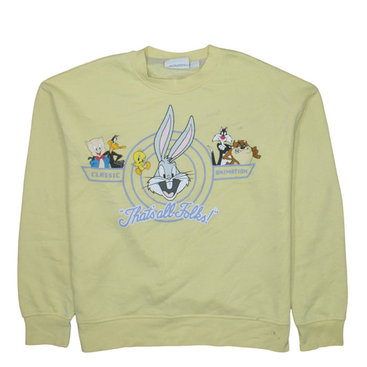 Looney Tunes Women's Yellow Crew Neck Sweatshirt Size S Bugs Bunny Design