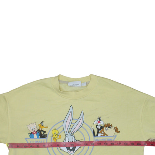 Looney Tunes Women's Yellow Crew Neck Sweatshirt Size S Bugs Bunny Design