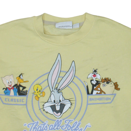 Looney Tunes Women's Yellow Crew Neck Sweatshirt Size S Bugs Bunny Design