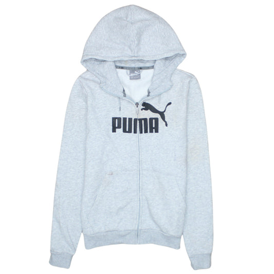 Puma Women Grey Full Zip Hooded Sweatshirt Size 12 Cotton Blend