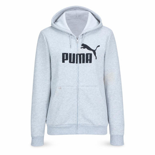 Puma Women Grey Full Zip Hooded Sweatshirt Size 12 Cotton Blend