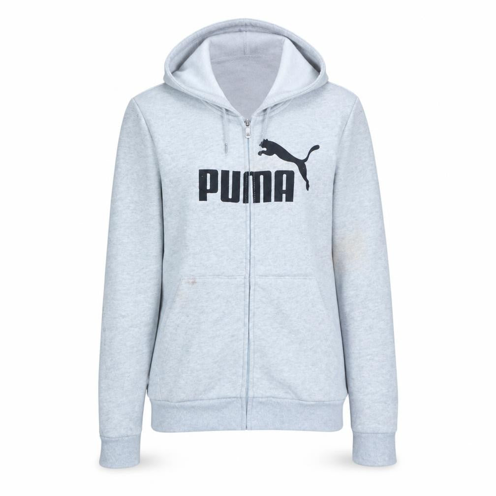 Puma Women Grey Full Zip Hooded Sweatshirt Size 12 Cotton Blend