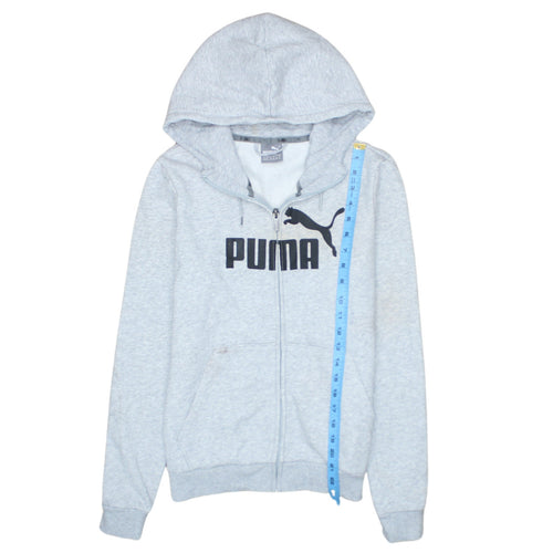 Puma Women Grey Full Zip Hooded Sweatshirt Size 12 Cotton Blend