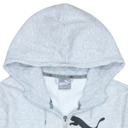 Puma Women Grey Full Zip Hooded Sweatshirt Size 12 Cotton Blend