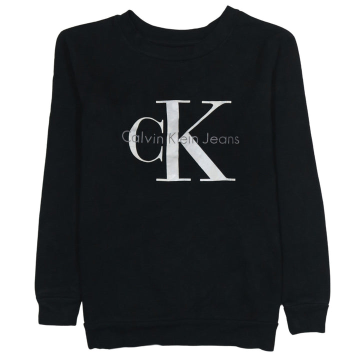 Calvin Klein Jeans Womens Black Small Logo Crew Neck Sweatshirt