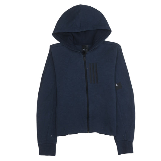 Adidas Womens Navy Blue Full Zip Hoodie Size 12-14 M Cotton Blend