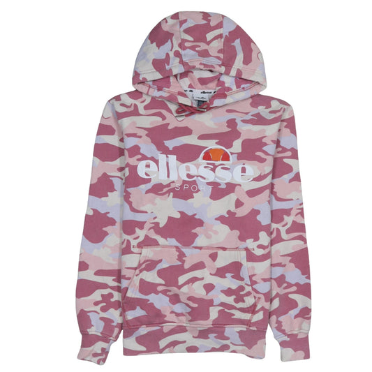 Ellesse Women Pink Camo Pullover Hoodie UK 10 Cotton Blend