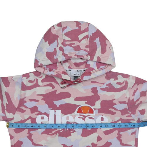 Ellesse Women Pink Camo Pullover Hoodie UK 10 Cotton Blend