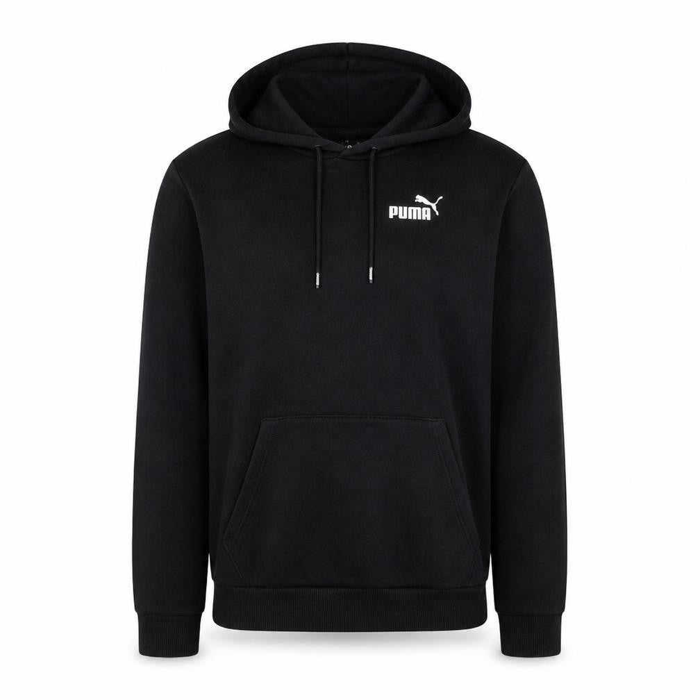Front view of Puma Men's Black Pullover Hoodie L Logo Fleece Sweatshirt