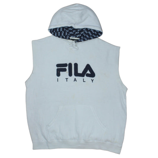 FILA Men’s White Sleeveless Hoodie Vest XL Sports Fleece