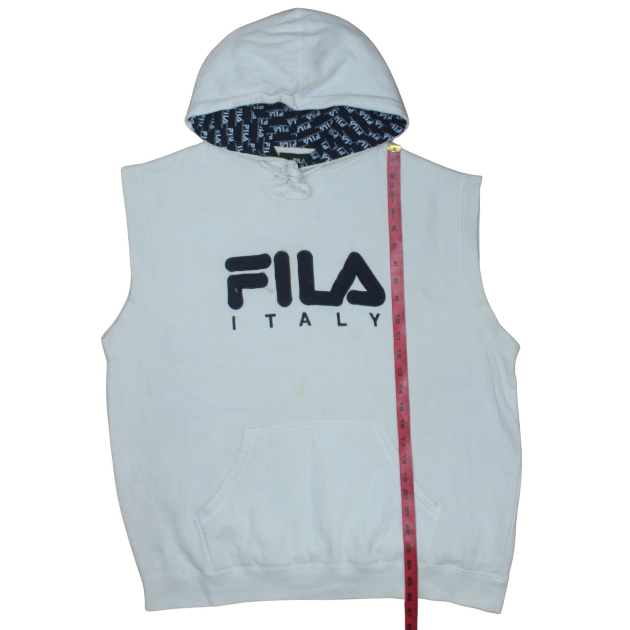 FILA Men’s White Sleeveless Hoodie Vest XL Sports Fleece