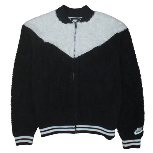 Nike Women Black White Full Zip Fleece Sweatshirt L