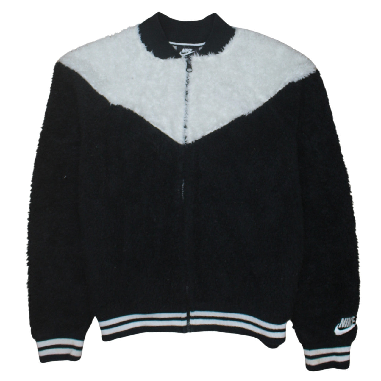 Nike Women Black White Full Zip Fleece Sweatshirt L