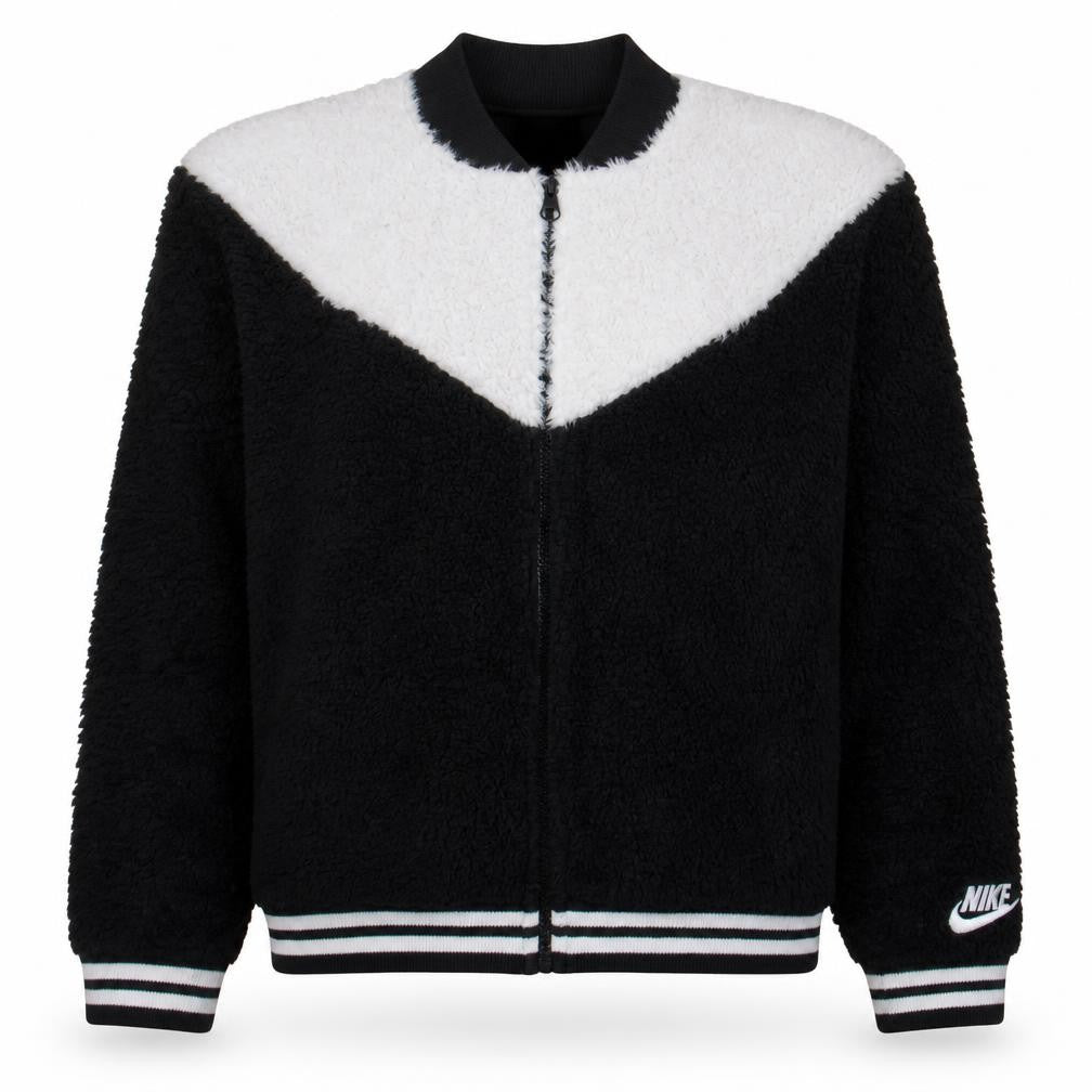 Front view of Nike Women Black White Full Zip Fleece Sweatshirt L