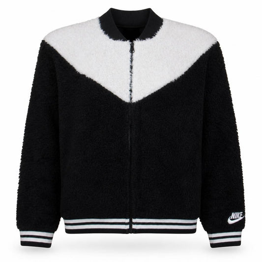 Front view of Nike Women Black White Full Zip Fleece Sweatshirt L