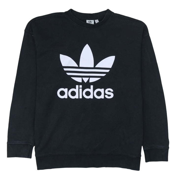 Adidas Women Black Crew Neck Pullover Sweatshirt Size 18 L Logo