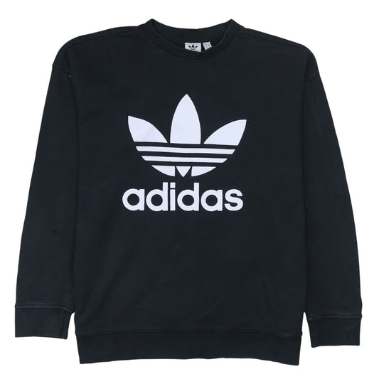 Adidas Women Black Crew Neck Pullover Sweatshirt Size 18 L Logo
