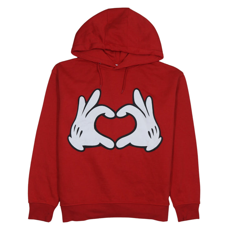 Disney Women's Red Hoodie Medium Pullover Heart Hands Love Graphic