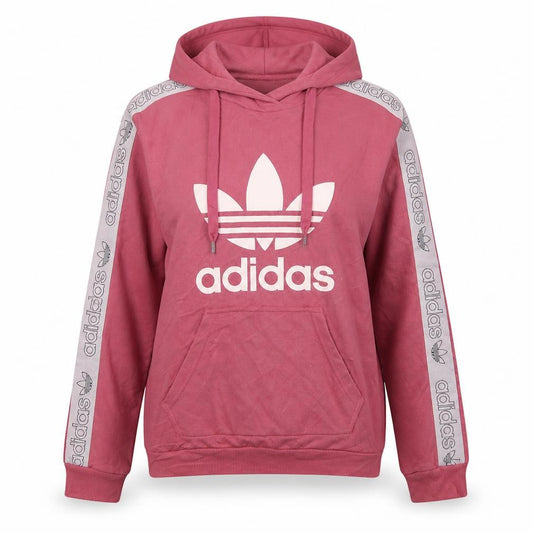 Front view of Adidas Women Pink Pullover Hoodie Sweatshirt, size 10, Logo Print