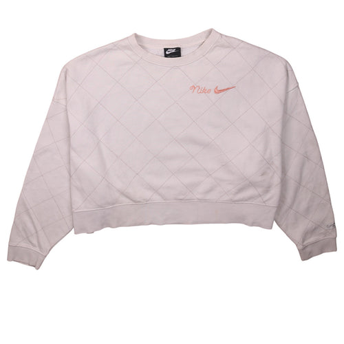 Nike Women Beige Quilted Crew Neck Pullover Sweatshirt XL