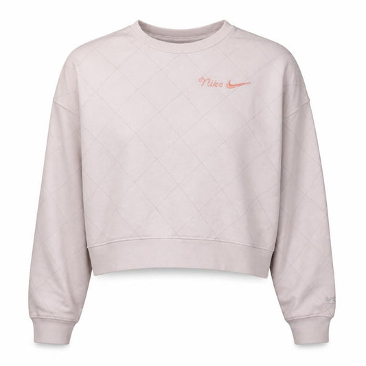 Front view of Nike Women Beige Quilted Crew Neck Pullover Sweatshirt XL