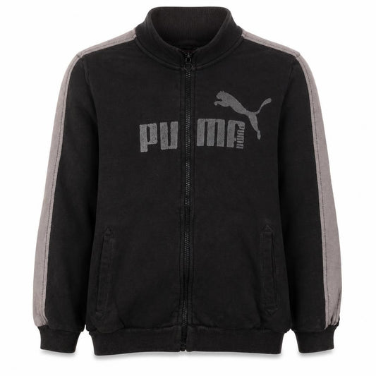 Front view of Puma boys’ black track jacket, size 12, years full zip logo sportswear