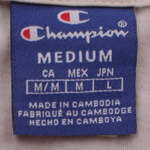 Champion Men's Beige Graphic T-Shirt Medium Red Black Sleeves