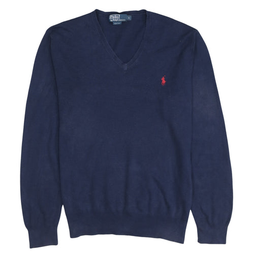 Ralph Lauren Men’s Blue V-Neck Slim Fit Cotton Jumper Size L