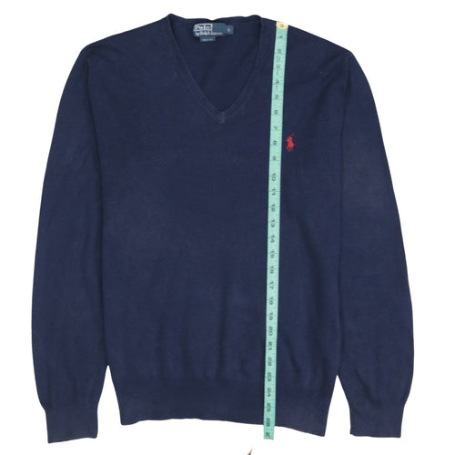 Ralph Lauren Men’s Blue V-Neck Slim Fit Cotton Jumper Size L
