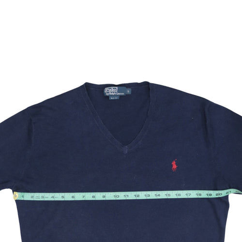 Ralph Lauren Men’s Blue V-Neck Slim Fit Cotton Jumper Size L