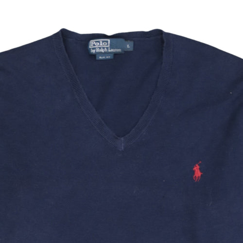 Ralph Lauren Men’s Blue V-Neck Slim Fit Cotton Jumper Size L