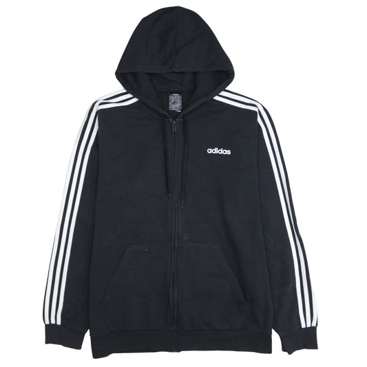 Adidas Men Black XL Full Zip Hoodie with Logo Stripe Detail