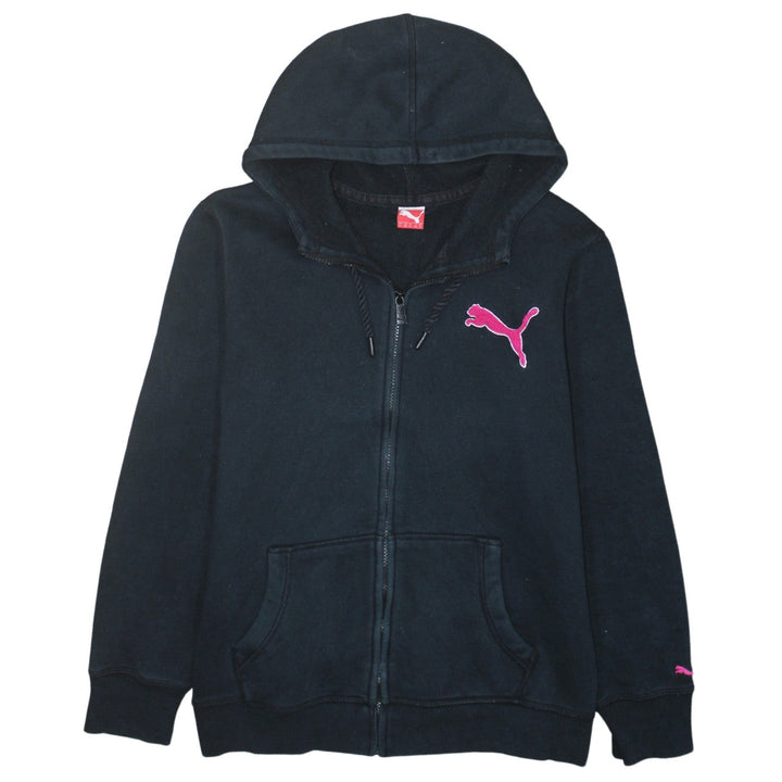 Puma Womens Black Full Zip Hoodie Size 14 Pink Logo