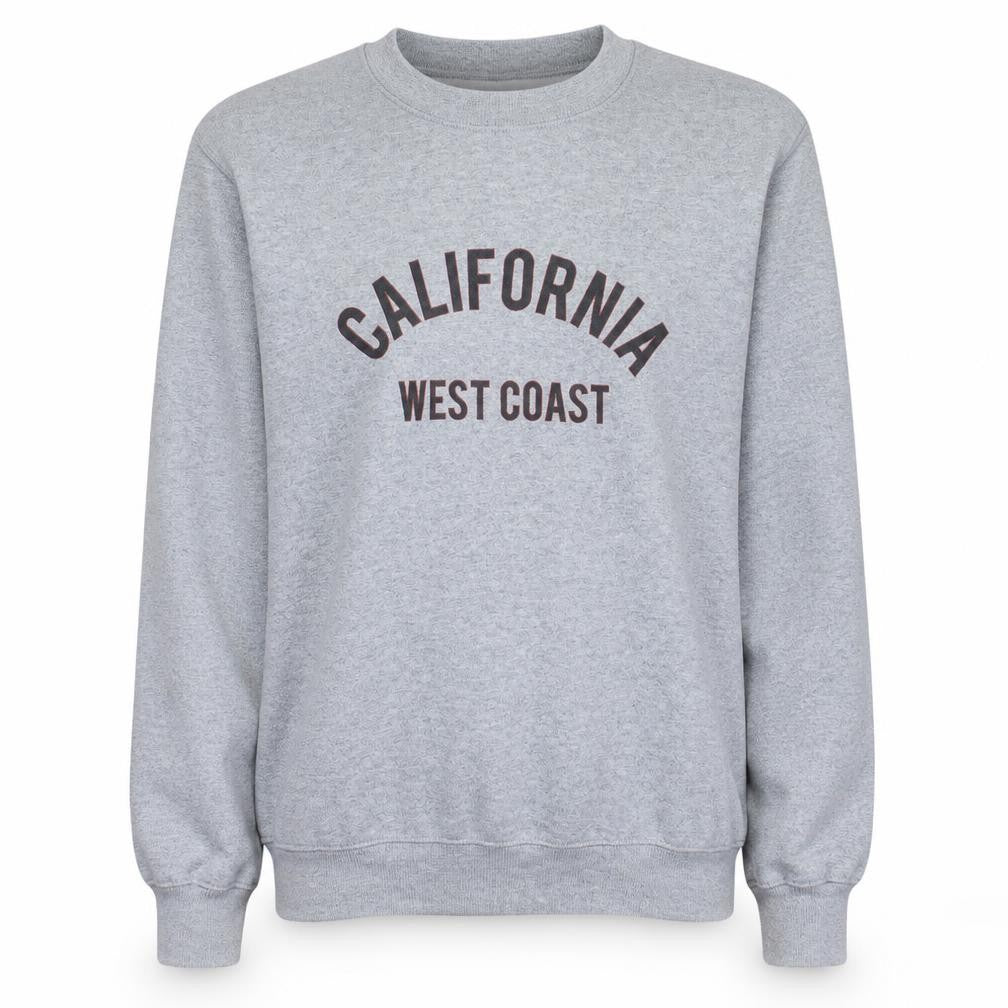 Front view of PRETTYLITTLETHING Women’s Grey California West Coast Pullover Sweatshirt, size S