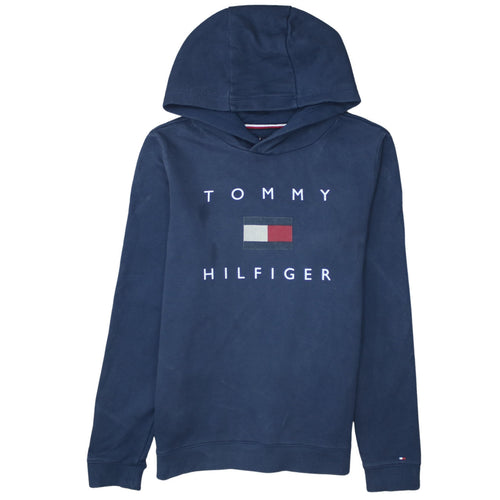 Tommy Hilfiger Boys Blue Pullover Hoodie Size 176 Logo Cotton Sweatshirt