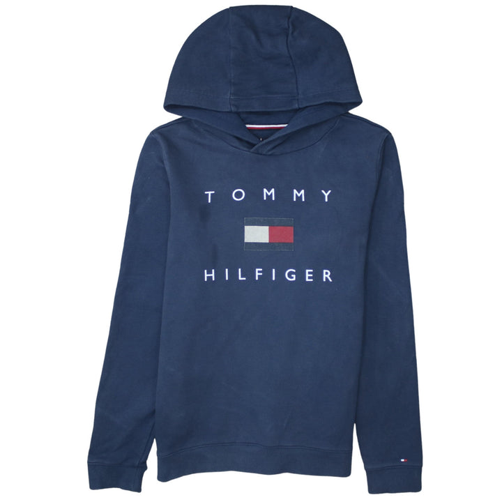 Tommy Hilfiger Boys Blue Pullover Hoodie Size 176 Logo Cotton Sweatshirt