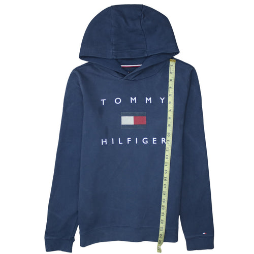 Tommy Hilfiger Boys Blue Pullover Hoodie Size 176 Logo Cotton Sweatshirt