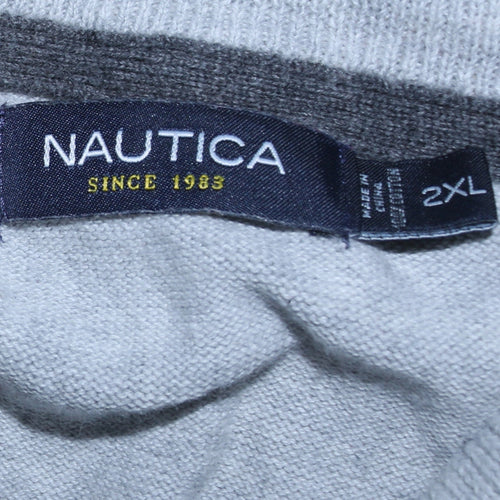 Nautica Men's Beige 2XL Cotton V-Neck Pullover Jumper