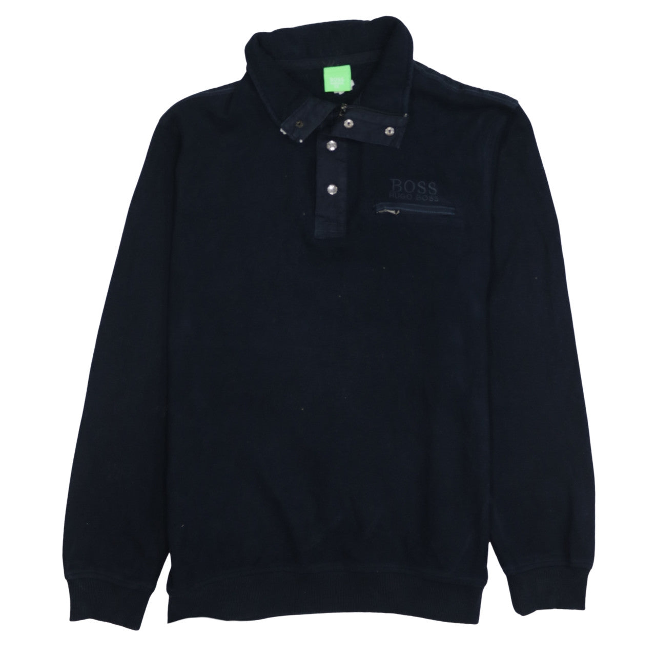 Hugo Boss Men's Black 2XL Henley Sweatshirt Collared Classic Fit