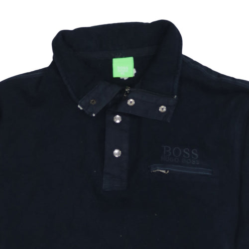 Hugo Boss Men's Black 2XL Henley Sweatshirt Collared Classic Fit