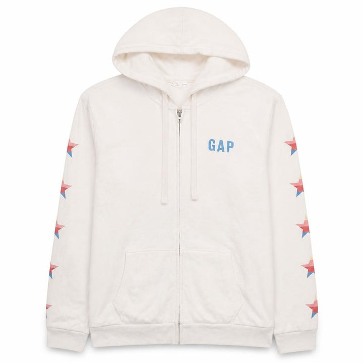 Gap Men’s White XL Full Zip Hoodie with Star Sleeves